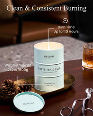 Gift-ready tin packaging for M&SENSE White Tea Sage candle