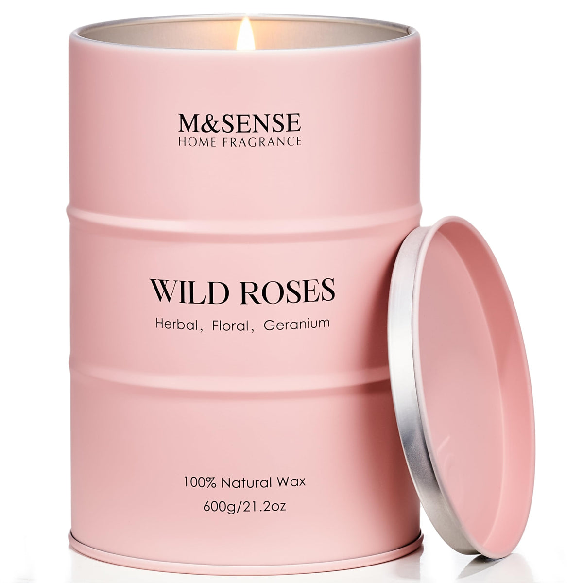 MSENSE Wild Rose candle tin with natural soy-palm wax blend