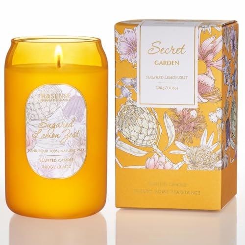 M&SENSE Aromatherapy yellow soy candle in a glass jar with Sugared Lemon Zest fragrance