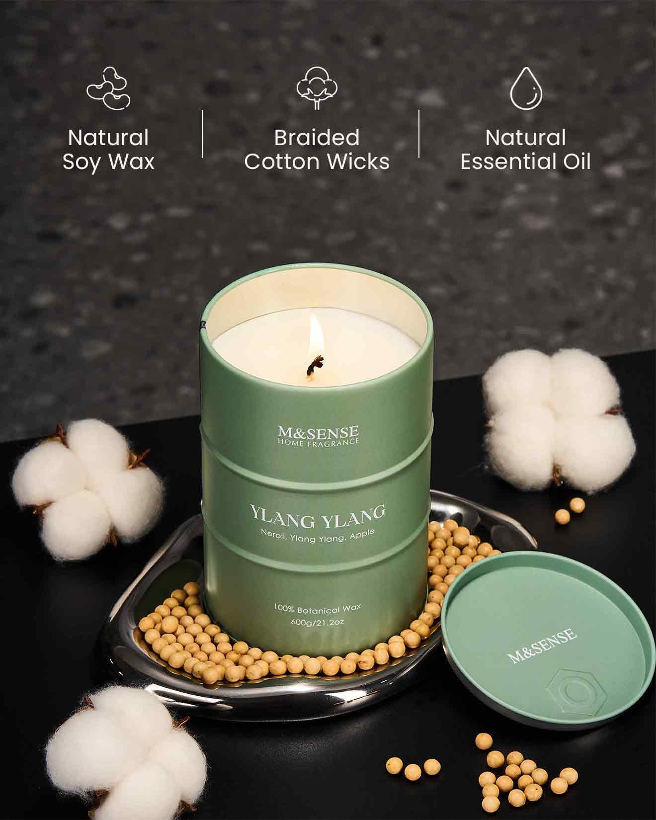Natural soy-palm wax blend candle with minimalist packaging