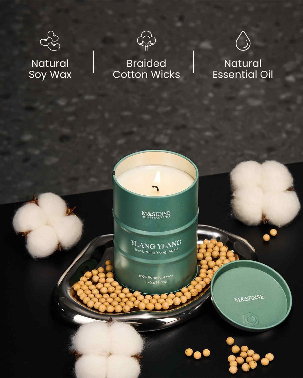 Lead-free cotton wick inside M&SENSE Ylang Ylang candle