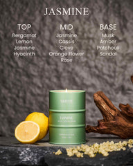 Close-up of Jasmine fragrance label on candle