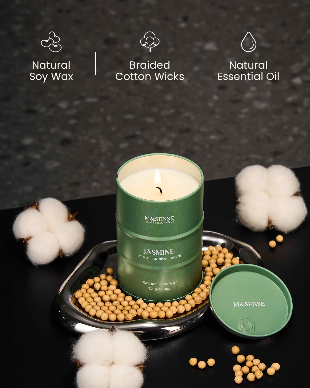 Natural soy blend wax candle detail