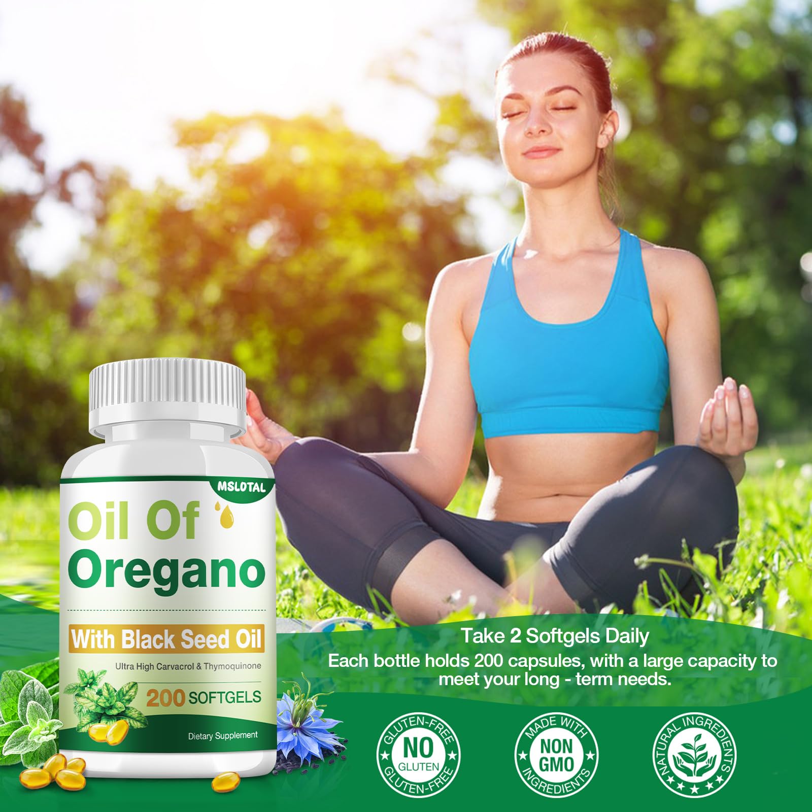 Antioxidant benefits concept image for oregano and black seed oil