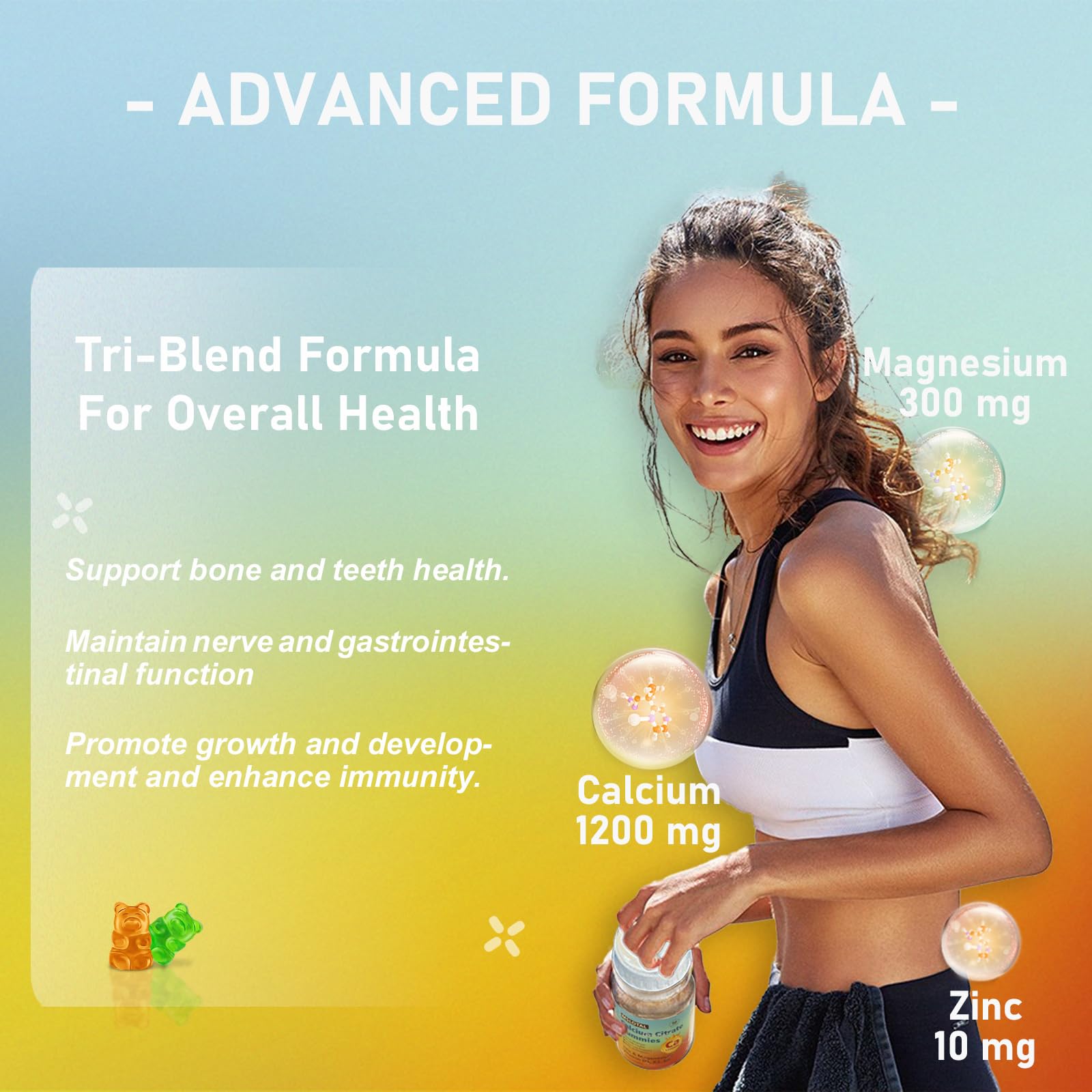 Back panel of MSLOTAL Calcium Citrate Gummies bottle showing supplement facts