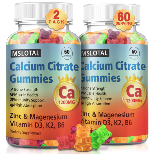 Front view of MSLOTAL Calcium Citrate Gummies bottle with 1200mg Vitamin D3