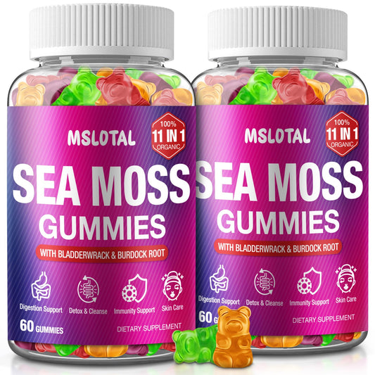 MSLOTAL Sea Moss Gummies bottle highlighting Black Seed Oil and Shilajit