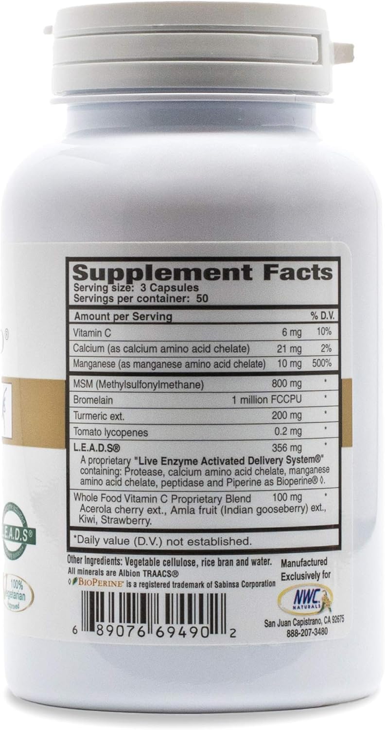 MSM Gold bottle highlighting turmeric, lycopene and Bioperine ingredients