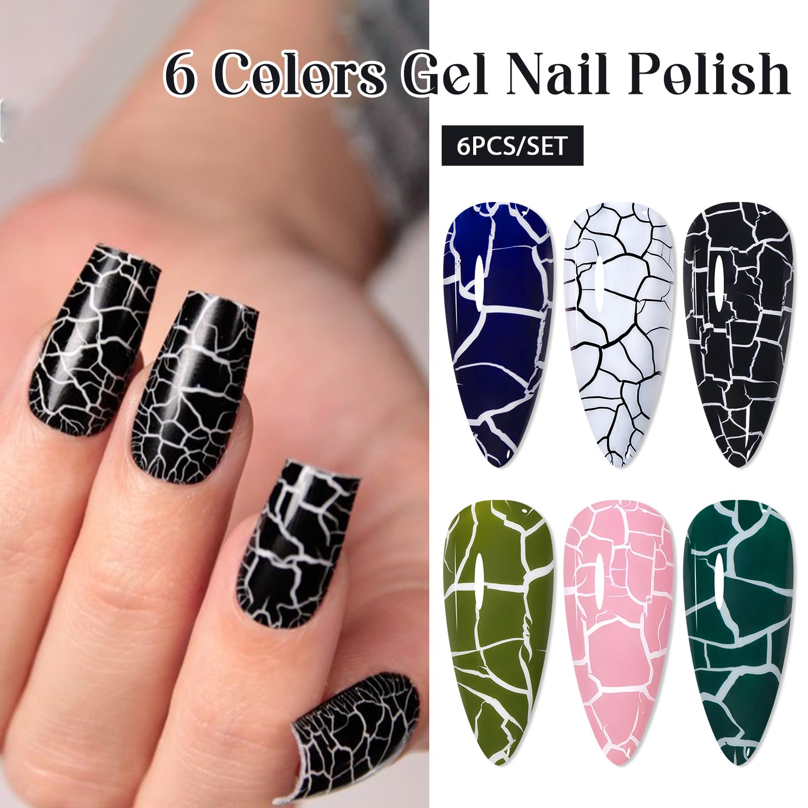 MSRUIOO blue crackle gel adds dramatic contrast on a black base for a striking look.