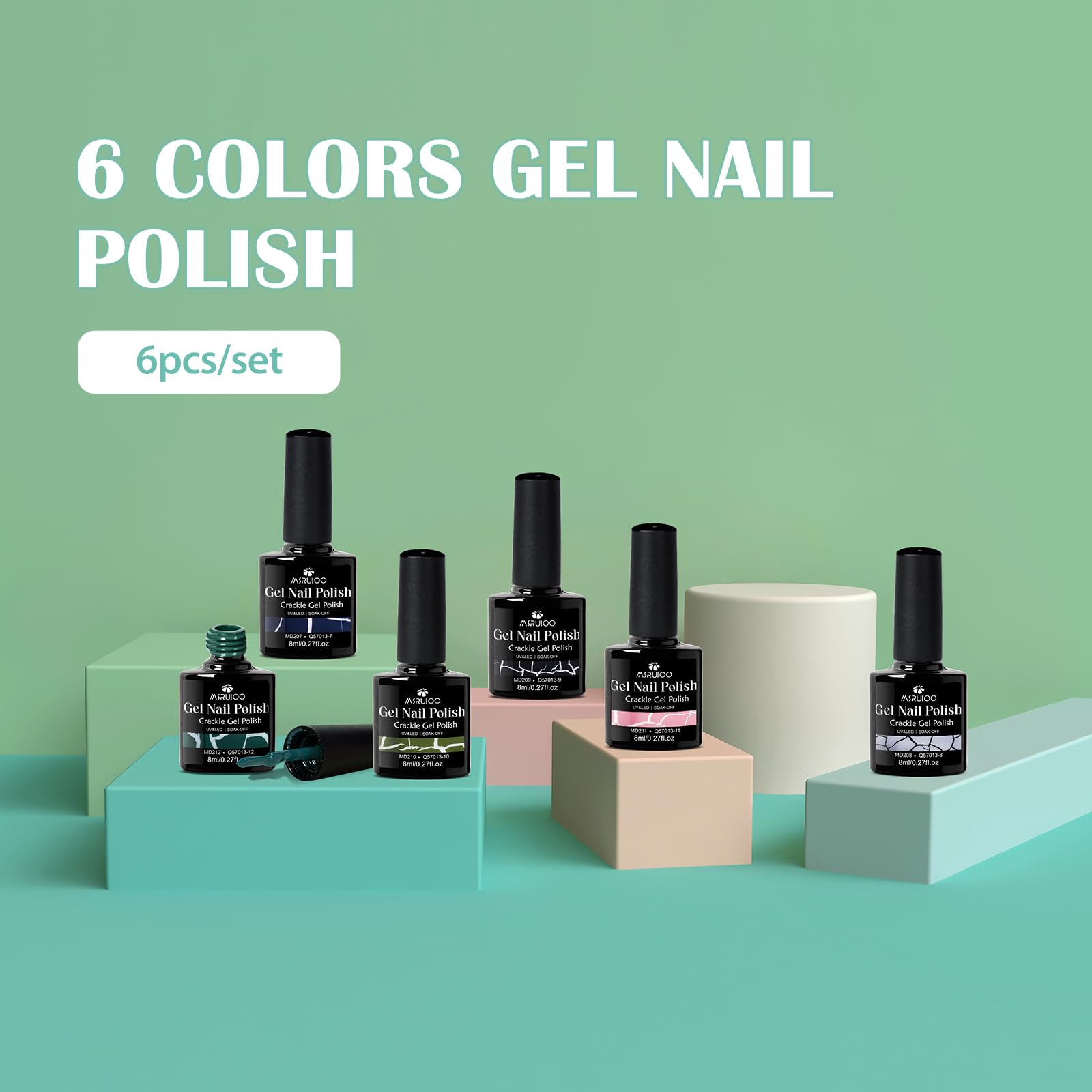 MSRUIOO white crackle gel highlights crisp fissures for modern nail art.
