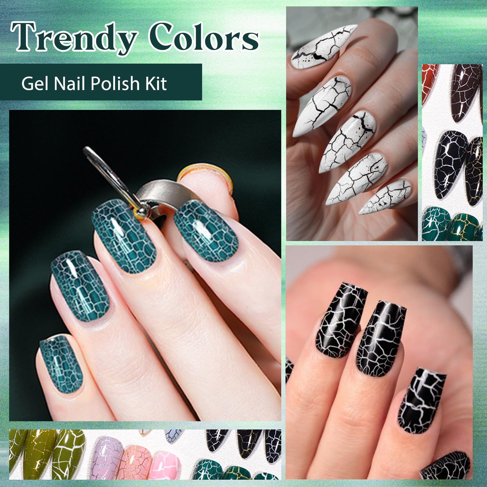 MSRUIOO crackle nail design set enables easy DIY patterning with top coat.