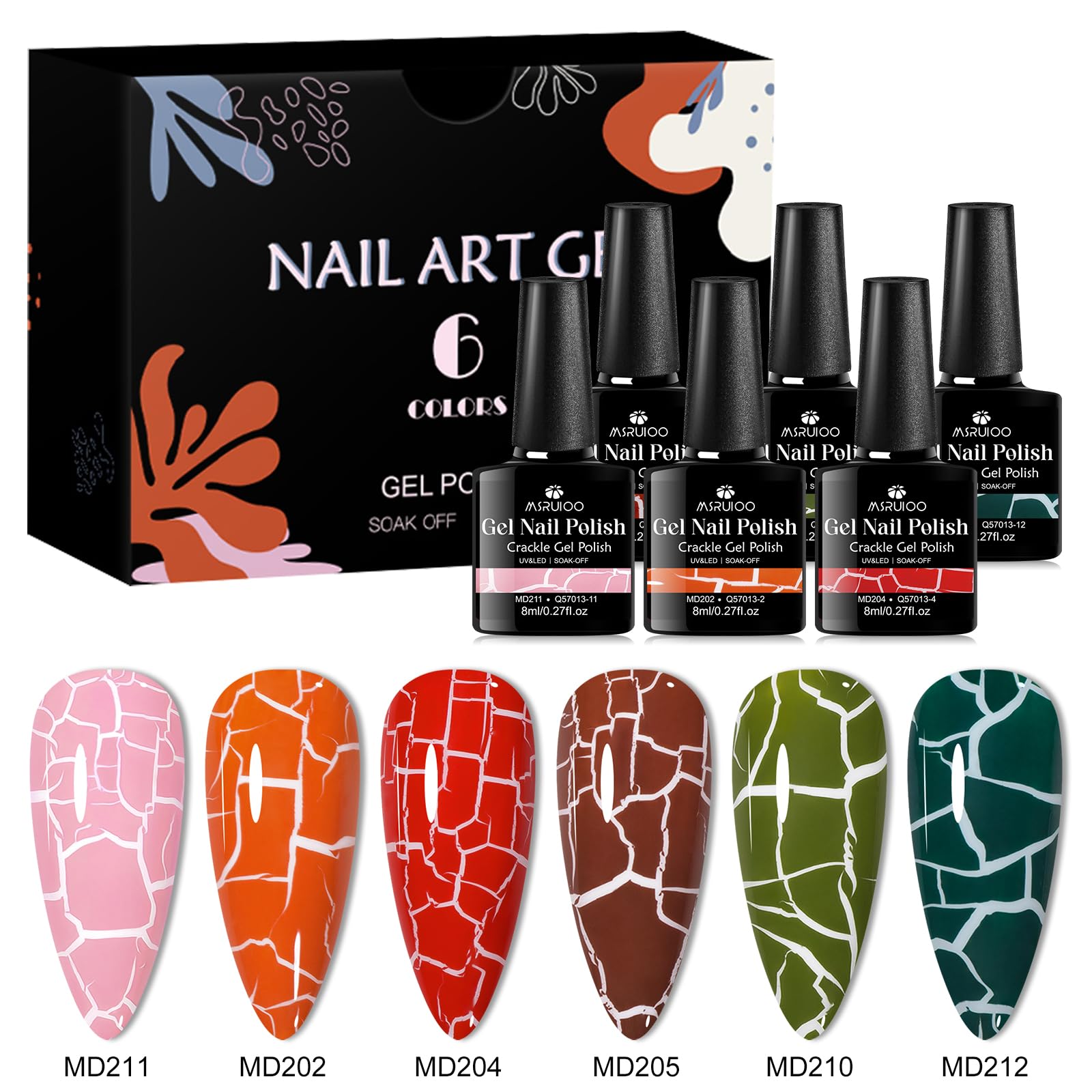 MSRUIOO crackle nail art collection for unique looks.