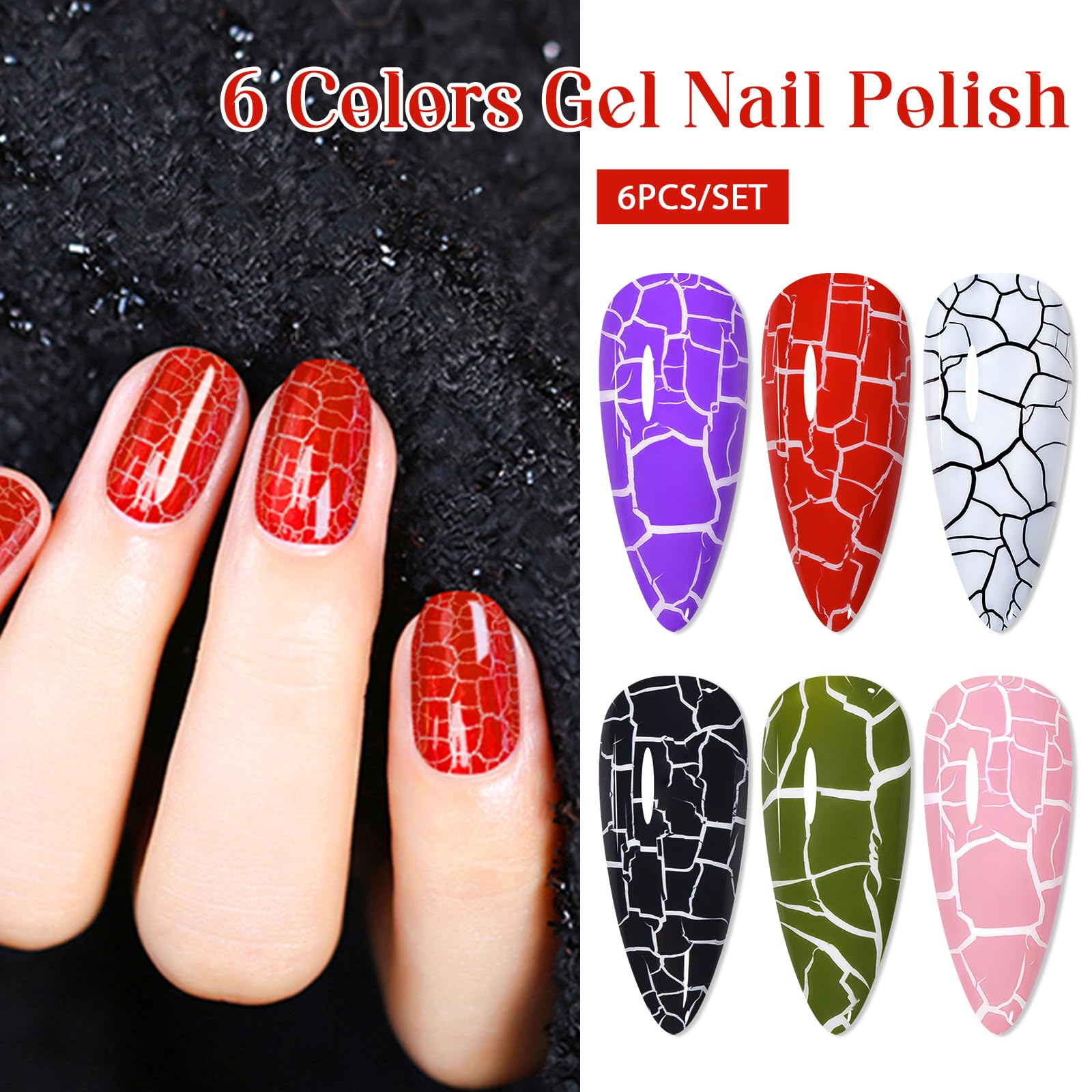 MSRUIOO black crackle gel polish for striking, high-contrast nails.