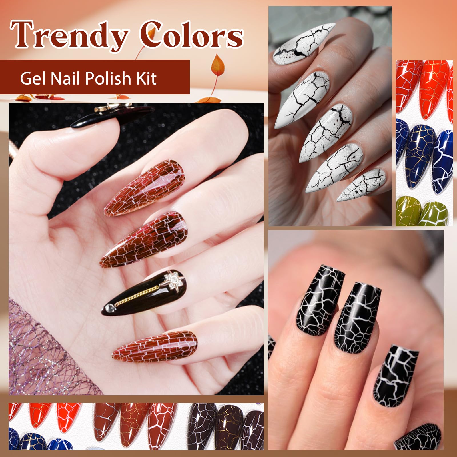 MSRUIOO quick-dry crackle gel used for easy at-home nail art.