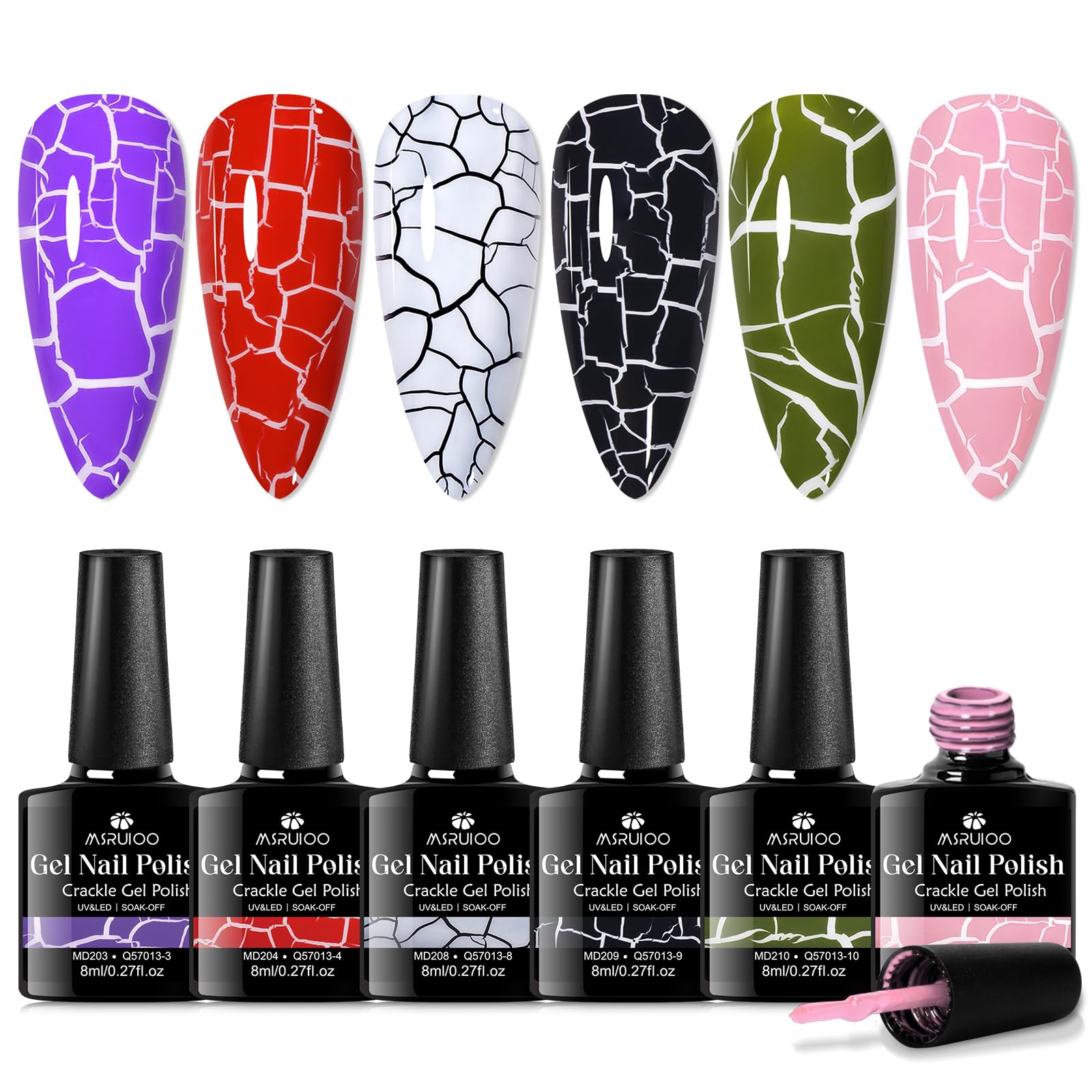 MSRUIOO crackle polish set packaging highlights six-color collection.
