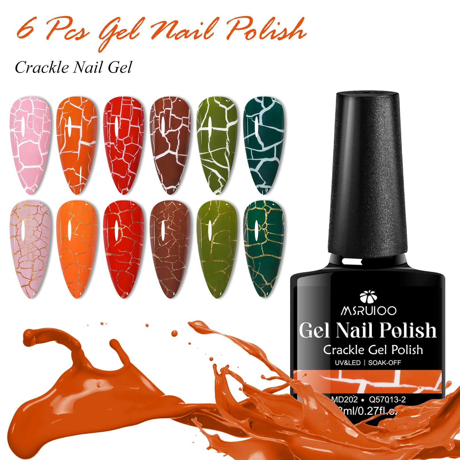 MSRUIOO crackle pattern on nails for edgy texture.