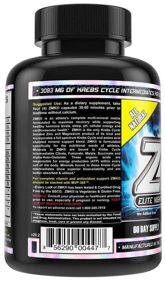 Close-up of MST ZMK Nighttime bottle showing zinc and magnesium minerals