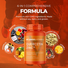 Nutritional information label for Mt. Angel Zinc Quercetin Bromelain