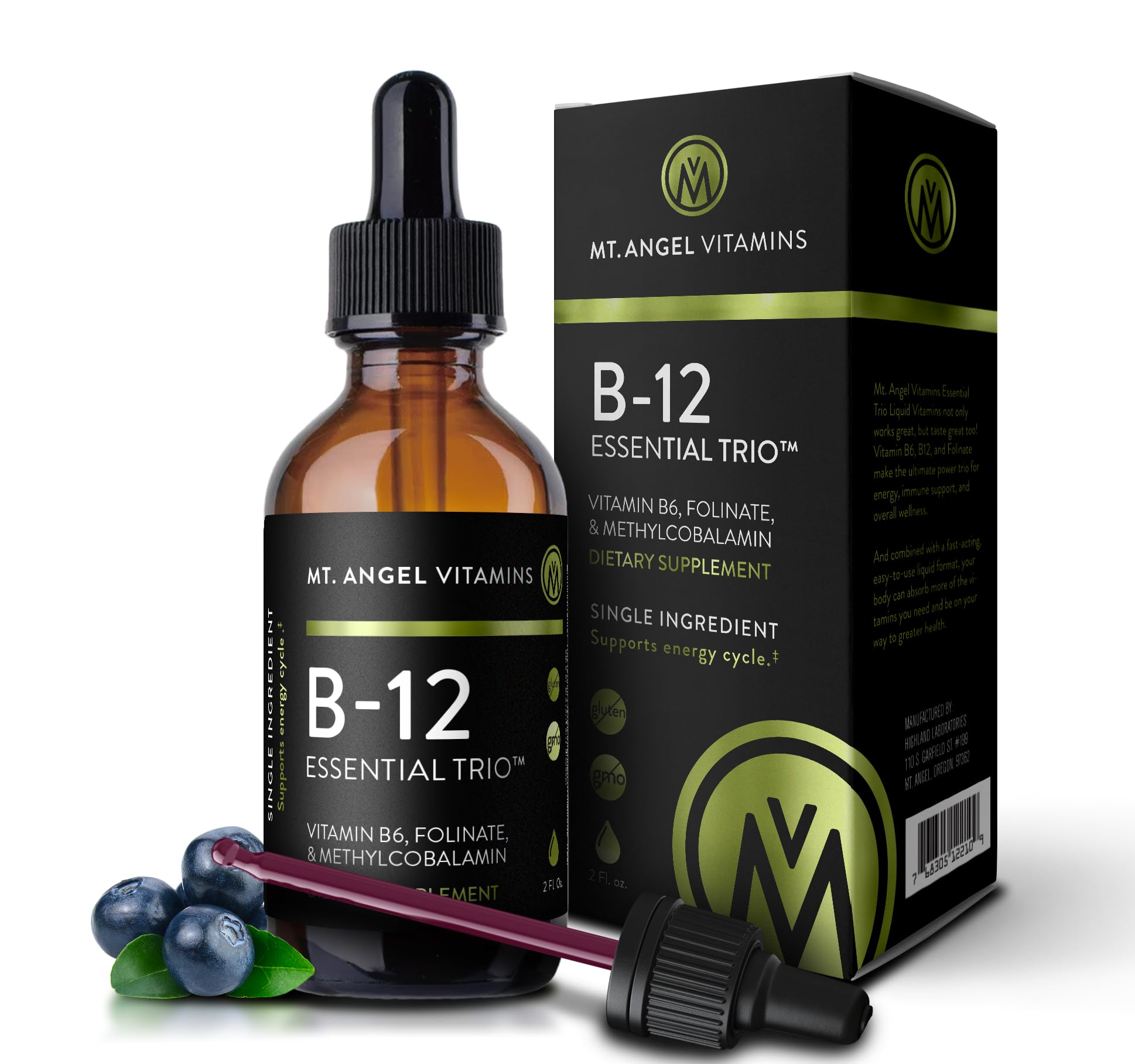Mt. Angel Vitamins B12 Essential Trio bottle label