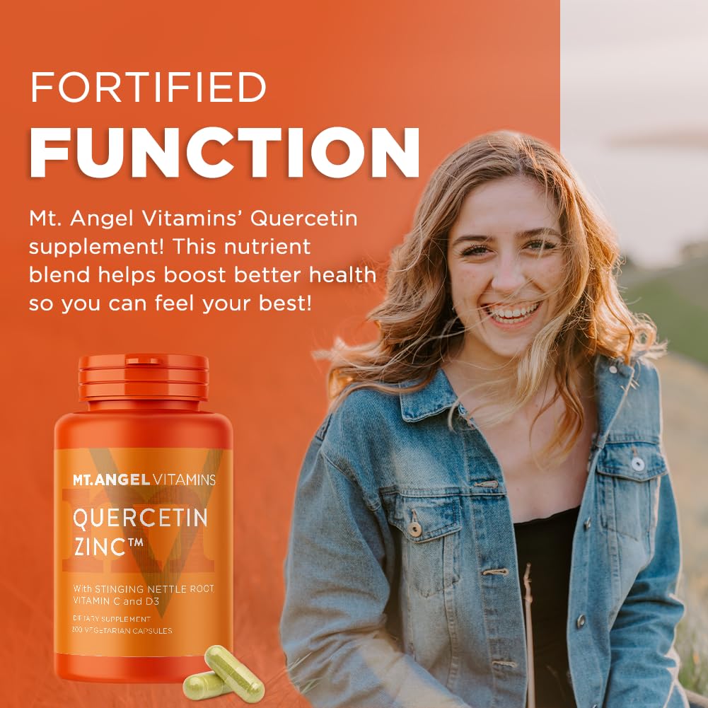 Mt. Angel Vitamins zinc capsules pour illustrates a zinc-based support for general vitality.