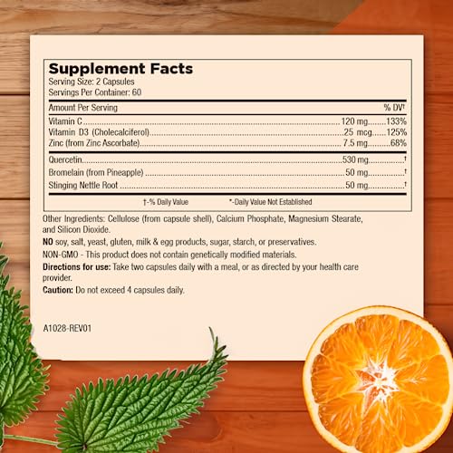 Mt. Angel Vitamins Zinc Quercetin Bromelain 120-count bottle label