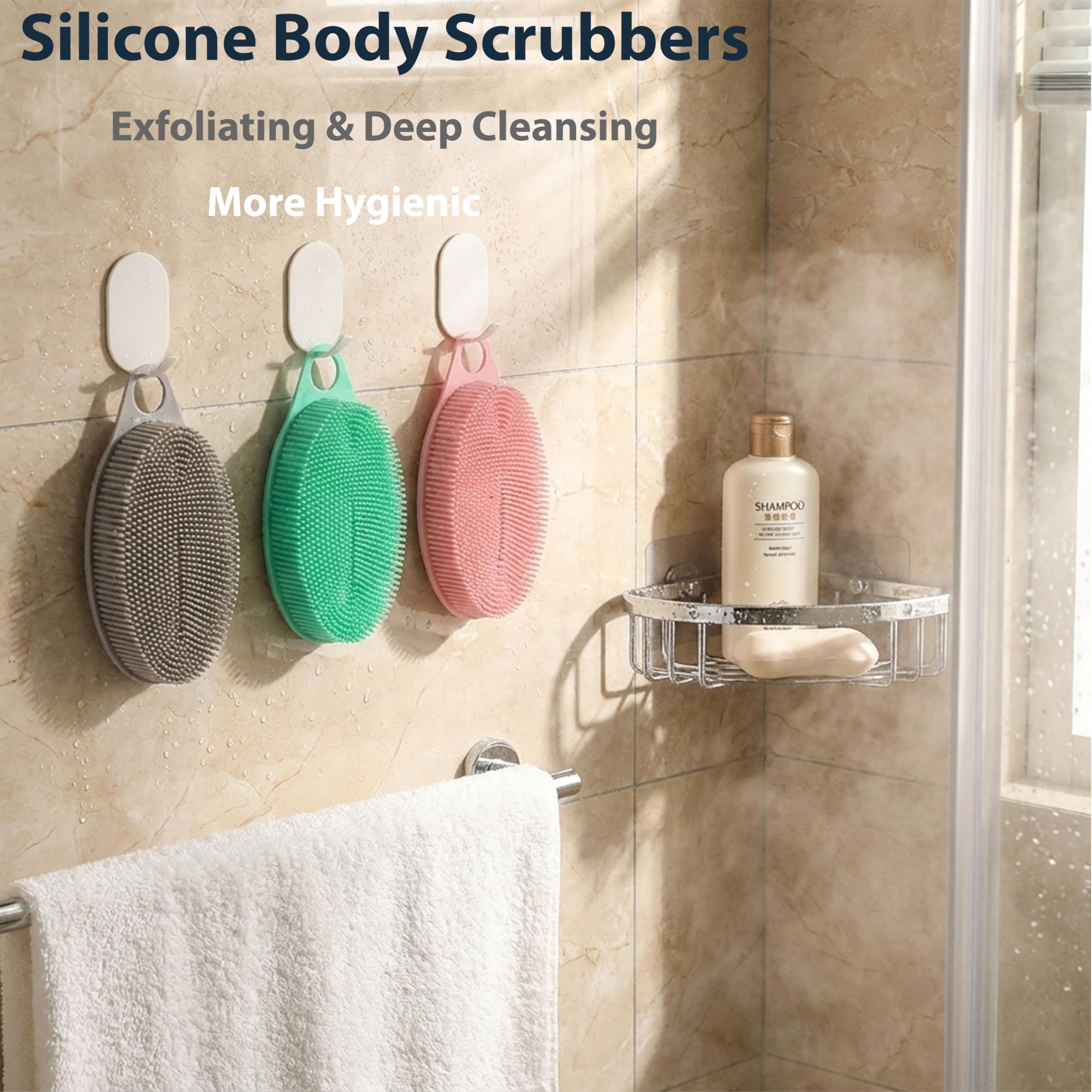 MtBoi scrubber showing long soft bristles for gentle body cleansing.