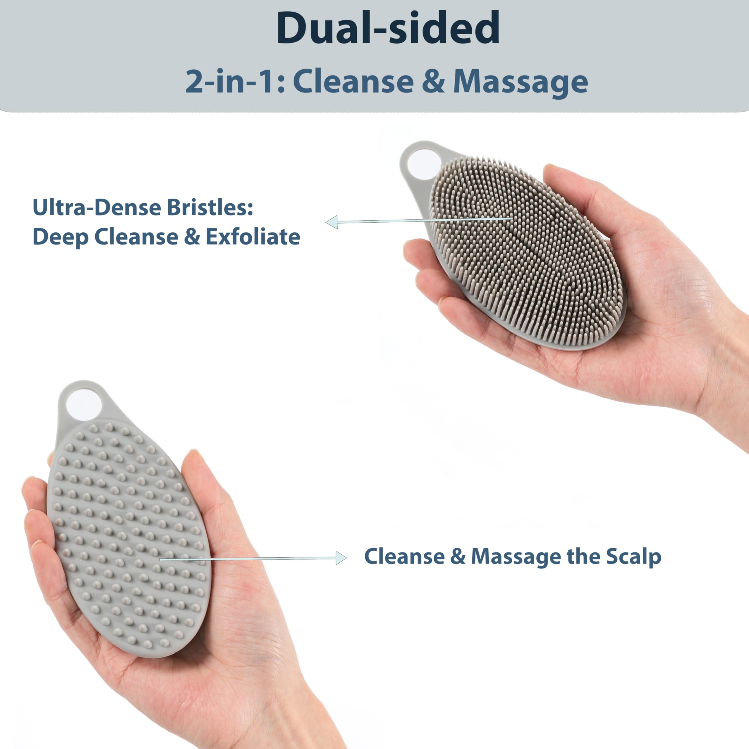 MtBoi scrubber with short bristles for scalp massage.