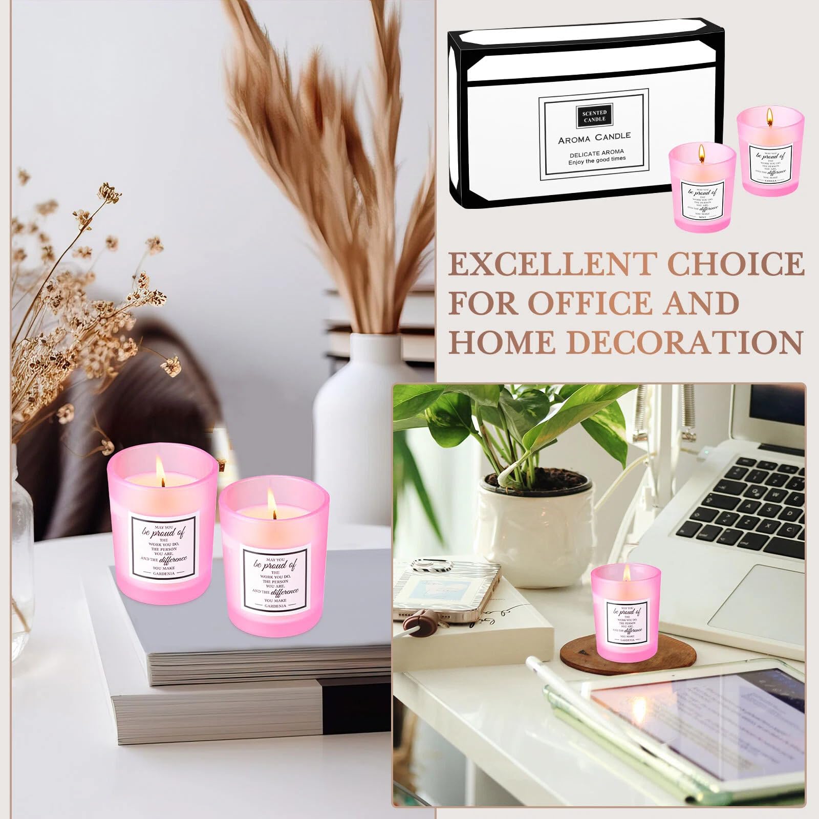 Pink decorative candle with inspirational message