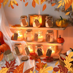 Close-up of glass jar with kraft paper label and DIY tag card
