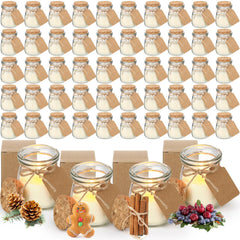 MTLEE 50 Pcs Christmas Jar Candles Gift Set in clear glass jars with kraft labels