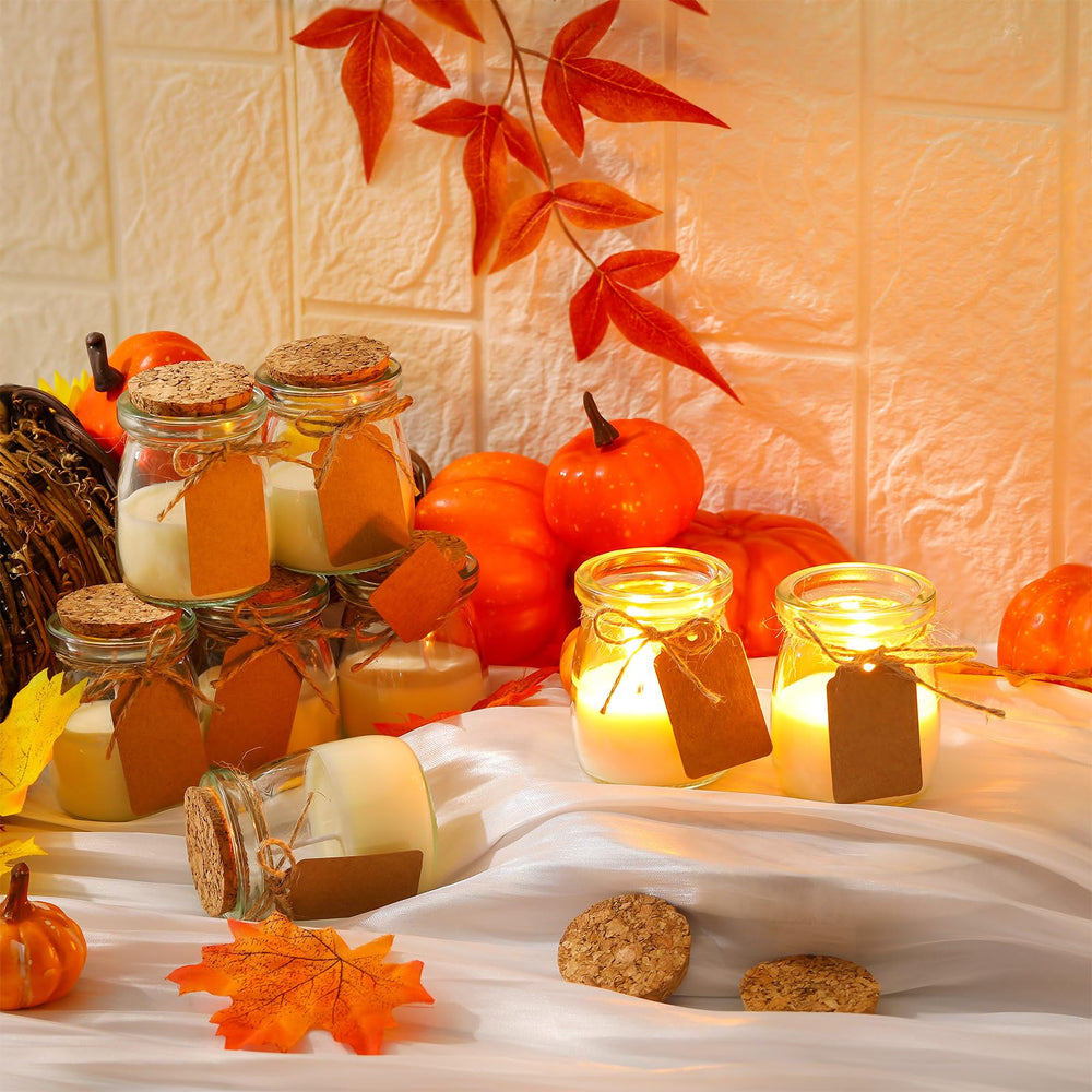 Fall wreath scented candle in glass jar with kraft label