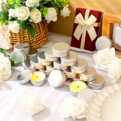 Set of 50 travel tin candles for weddings in multicolor