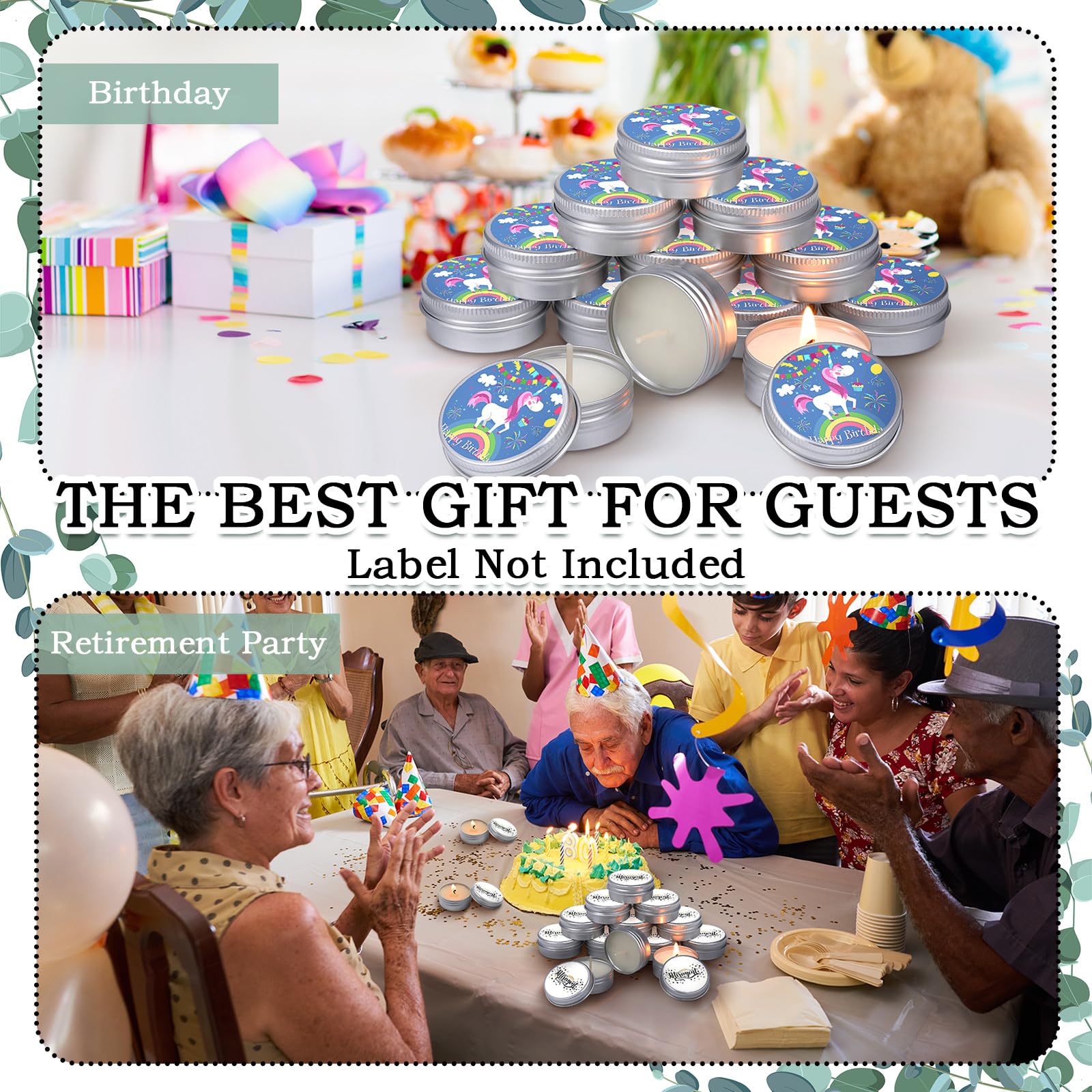 Close up of multicolor tin gift candles