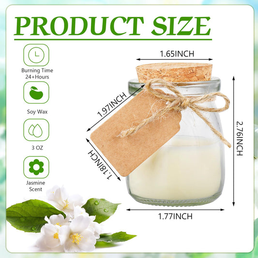 Jasmine scented wedding favor candles with kraft labels and DIY tags