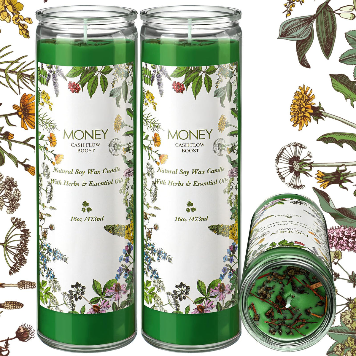 MTLEE money candle pack two green pillars for wealth rituals