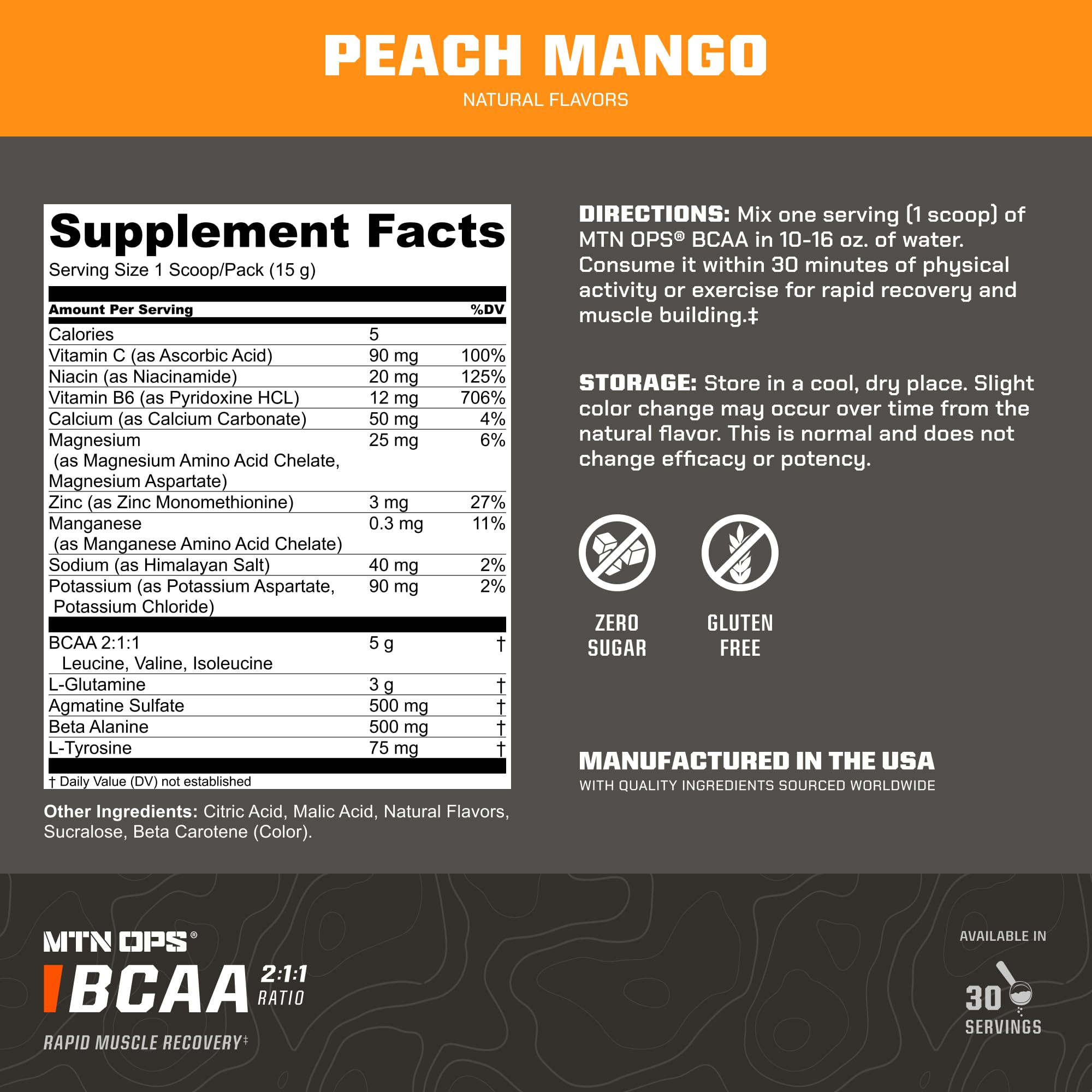 30-serving MTN OPS BCAA tub on desk