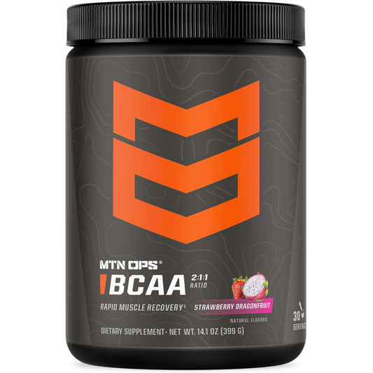 MTN OPS BCAA 2:1:1 Strawberry Dragonfruit tub label