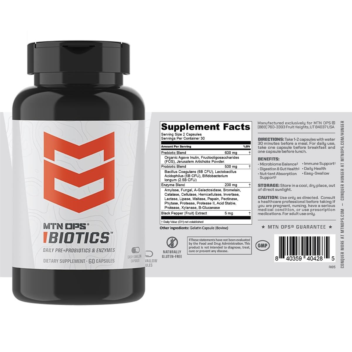 Gluten-free, easy-to-swallow MTN OPS Biotics capsules