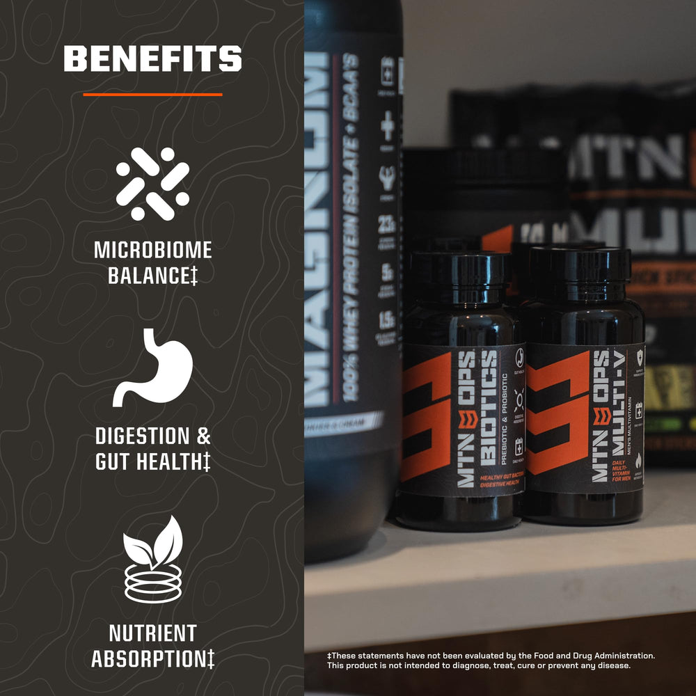 MTN OPS Biotics with maca root and reishi mushroom ingredients