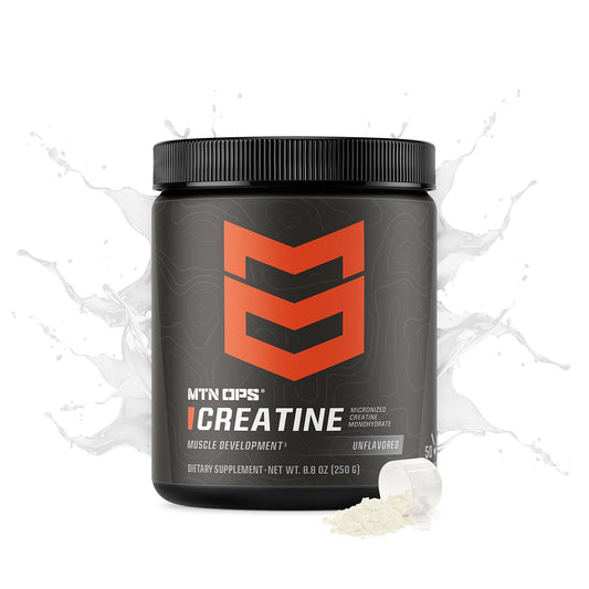 Close-up of 50-serving tub with unflavored creatine monohydrate
