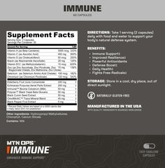 Close-up of MTN OPS IMMUNE bottle