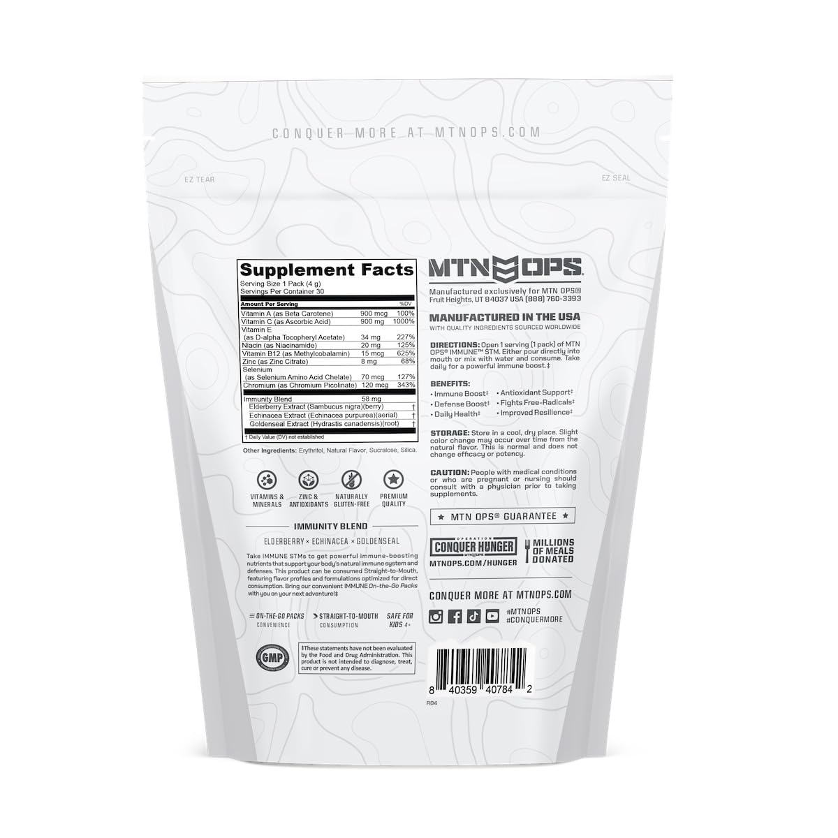 MTN OPS Immune STM powder on-the-go travel packaging