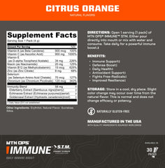 MTN OPS Immune STM powder packaging back nutrition panel