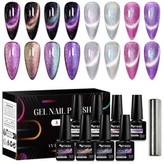 MTSSII Cat Eye Gel Polish Set5 front view with eight shades for chic nails