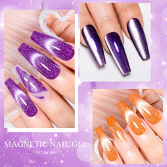 MTSSII cat eye gel polish close-up showing magnetic effect on nails.