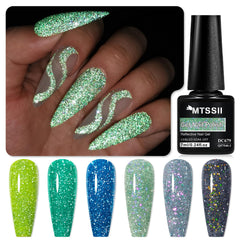 MTSSII blue glitter gel polish with cool sparkle for evening looks.