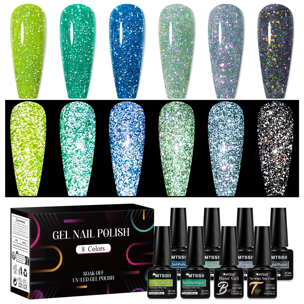MTSSII green glitter gel polish with reflective shimmer for bold daily nails.