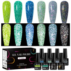 MTSSII green glitter gel polish with reflective shimmer for bold daily nails.
