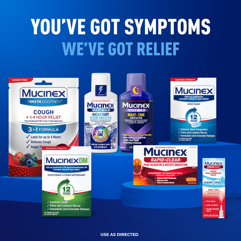 Mucinex Rapid Clear mucus relief action focuses on thinning mucus for easier expulsion