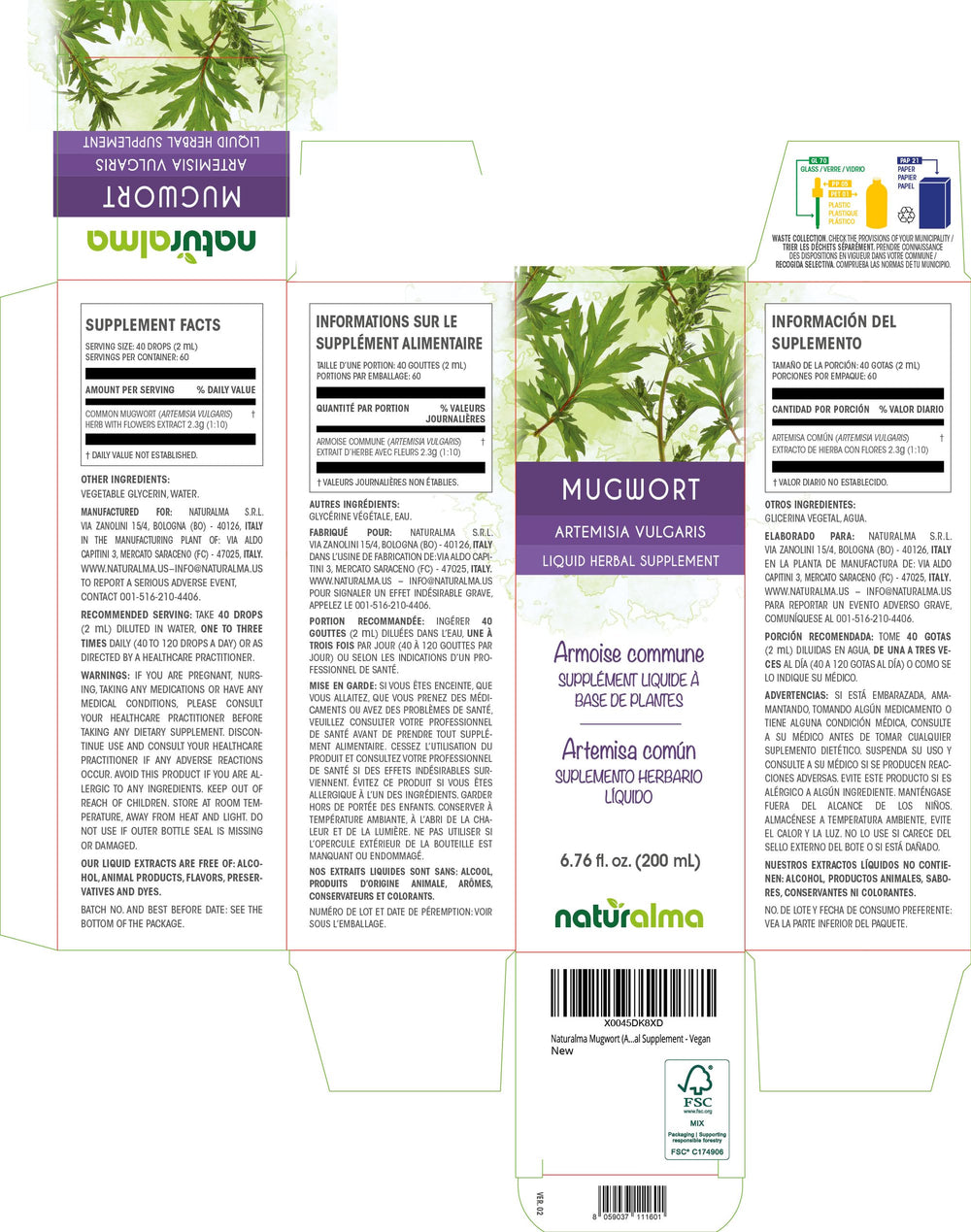 Artemisia vulgaris mugwort herb with flowers liquid extract